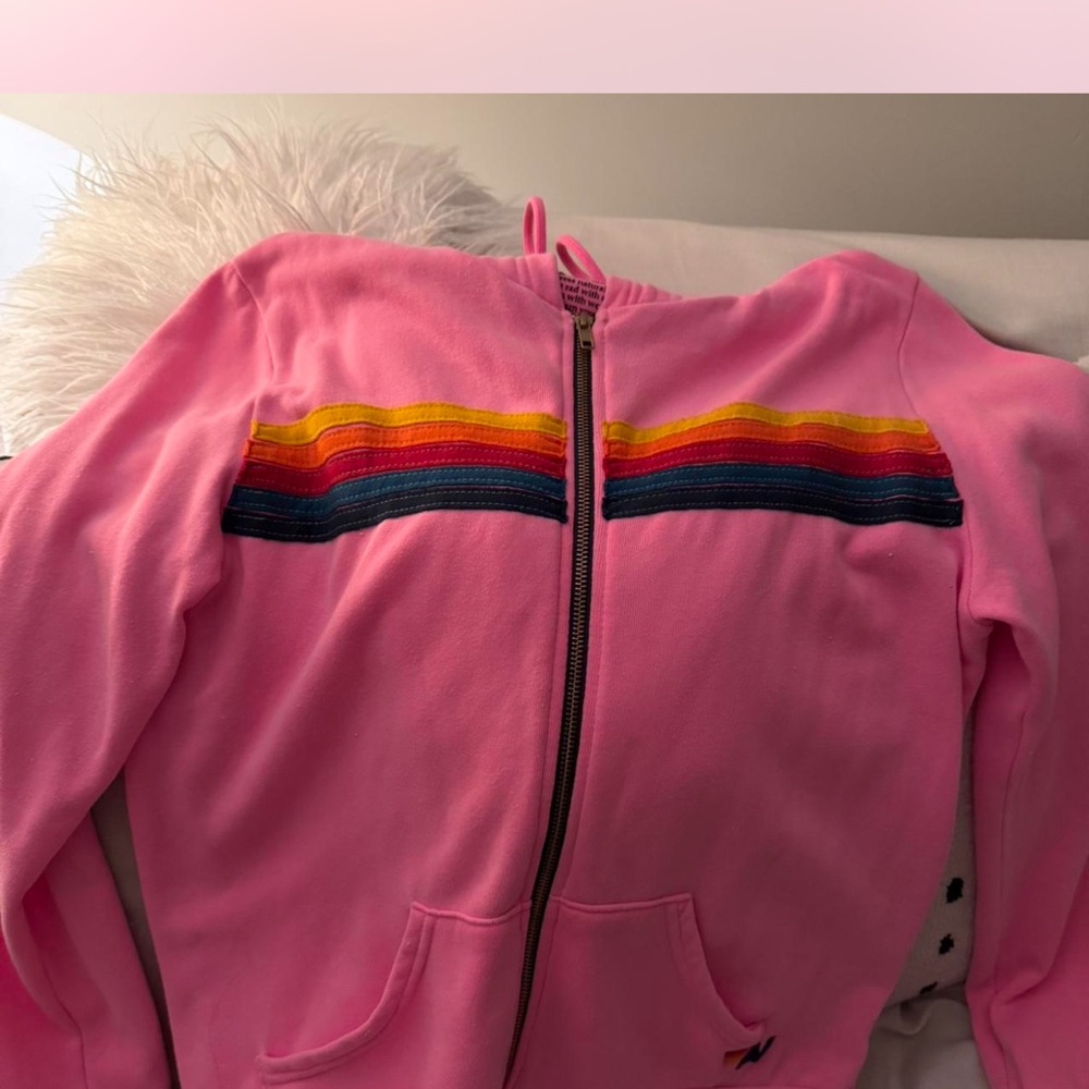 Aviator Nation Pink Jacket with Rainbow Accents